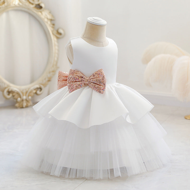 Princess Tea-Length Satin and Tulle Flower Girl Dress with Ruffles