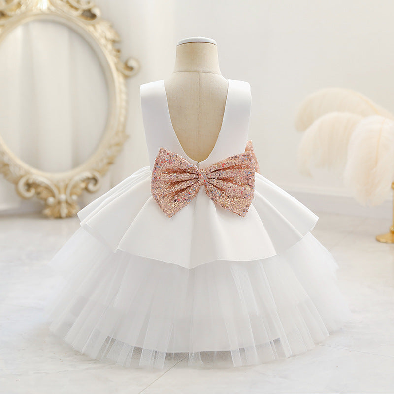 Princess Tea-Length Satin and Tulle Flower Girl Dress with Ruffles