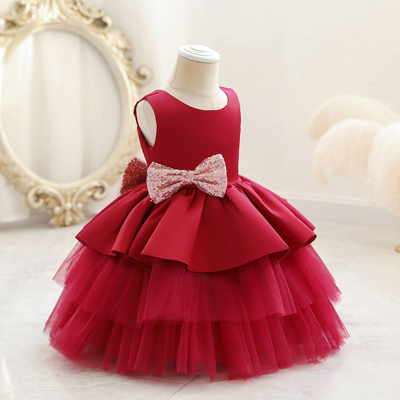 Princess Tea-Length Satin and Tulle Flower Girl Dress with Ruffles