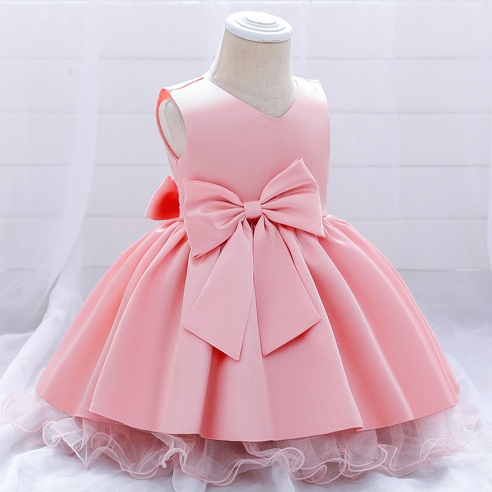 Princess Tea-Length Satin Flower Girl Dress with Bow