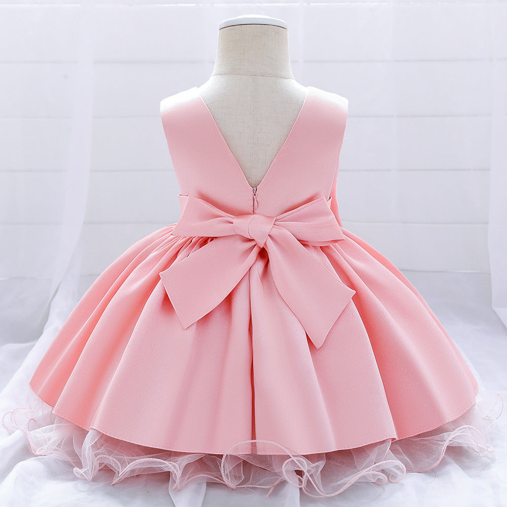 Princess Tea-Length Satin Flower Girl Dress with Bow