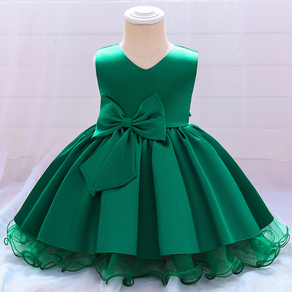 Princess Tea-Length Satin Flower Girl Dress with Bow