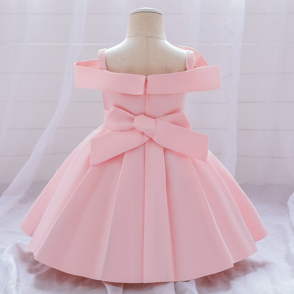 Princess Tea-Length Satin Flower Girl Dress with Lace and Bows