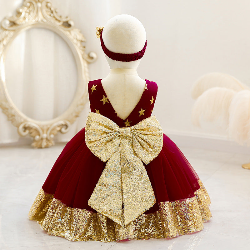 Princess Tea-Length Tulle Flower Girl Dress with Sequins and Bow