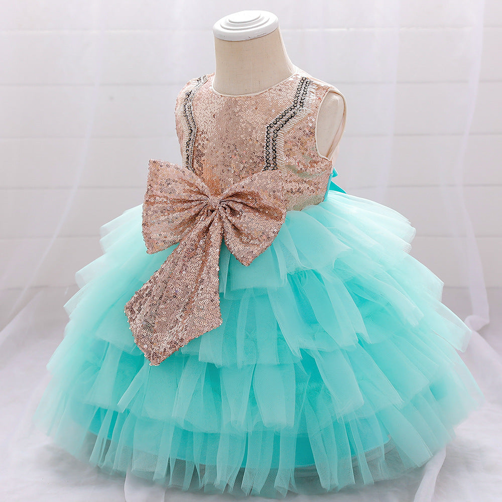 Princess Tea-Length Tulle Flower Girl Dress with Sequins