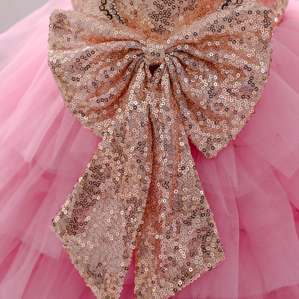 Princess Tea-Length Tulle Flower Girl Dress with Sequins