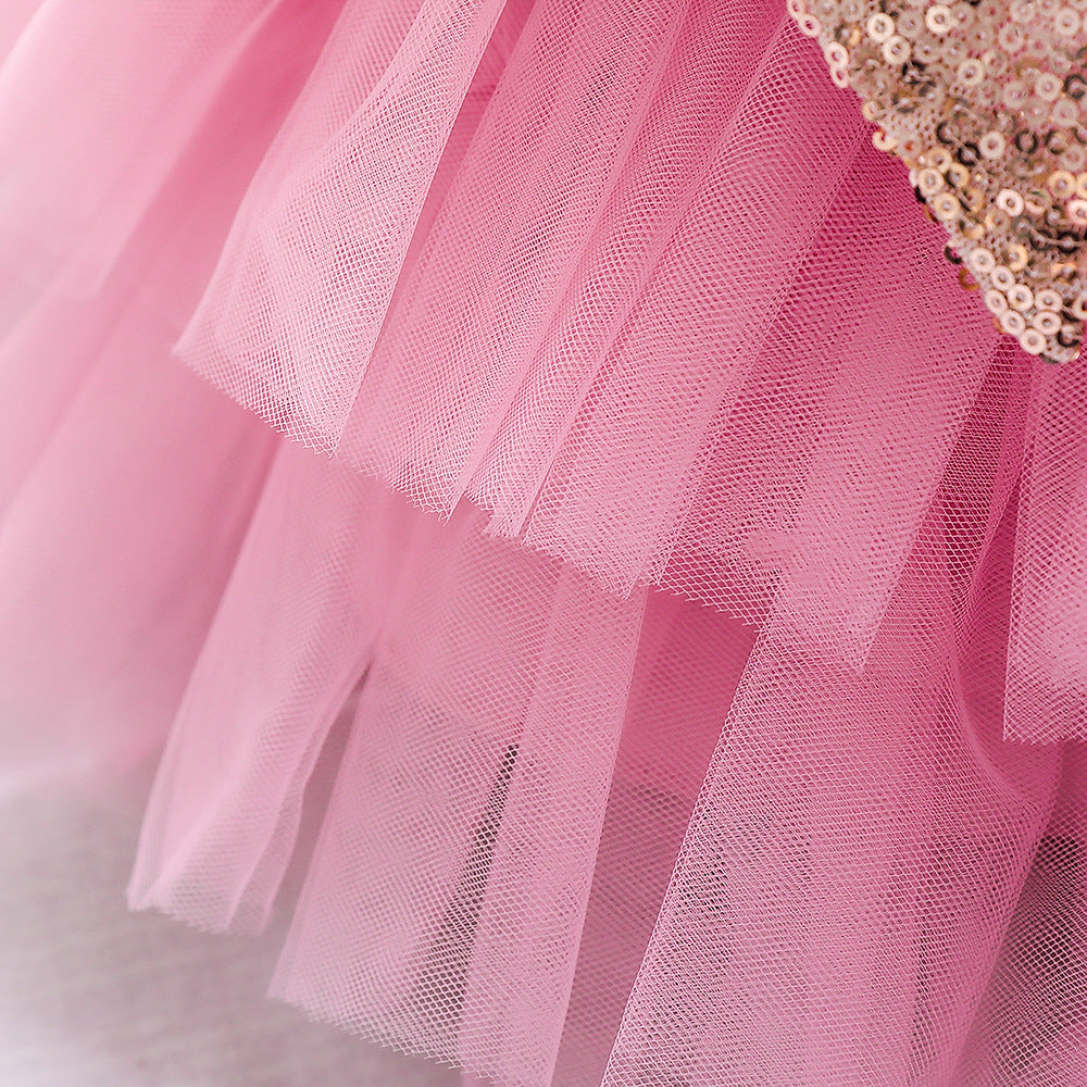 Princess Tea-Length Tulle Flower Girl Dress with Sequins