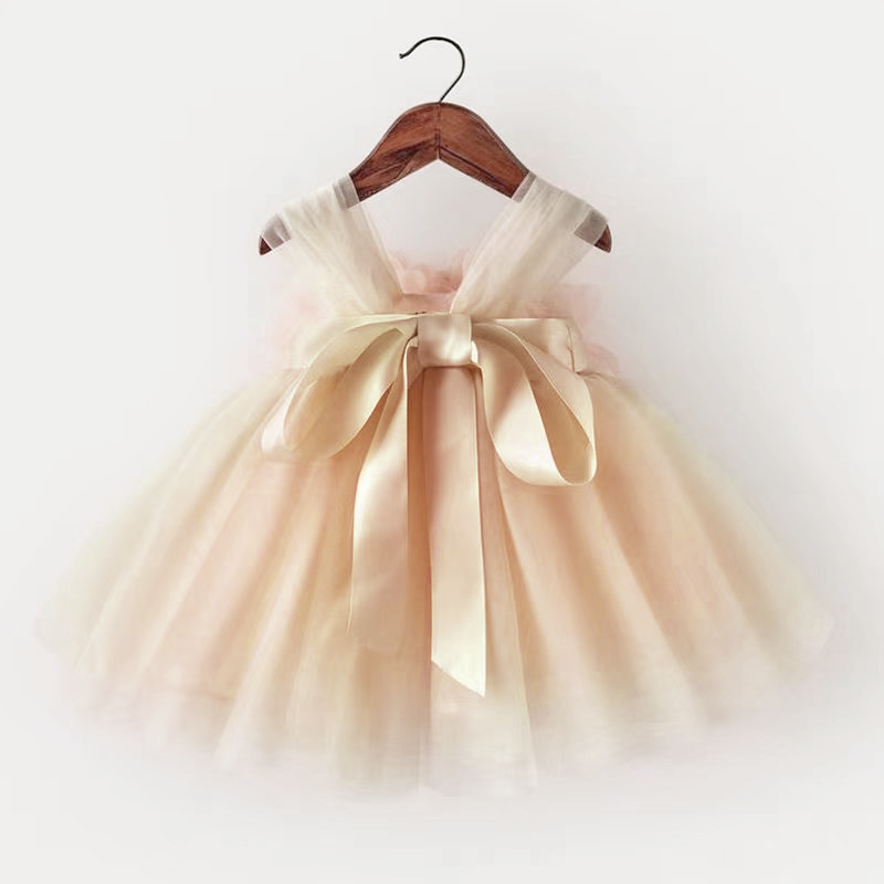 Princess Tulle Flower Girl Dress with Flower Embellishments Tea Length