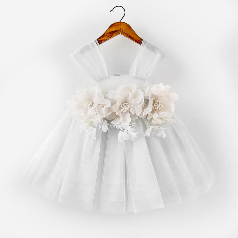 Princess Tulle Flower Girl Dress with Flower Embellishments Tea Length