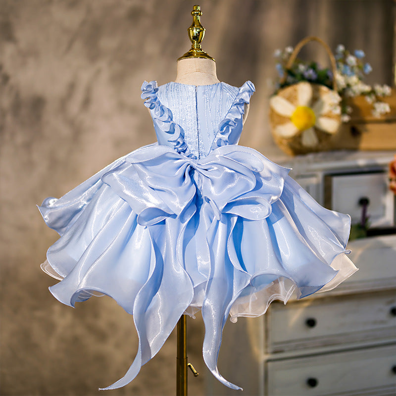 Princess V-Neck Organza Flower Girl Dress with Ruffles