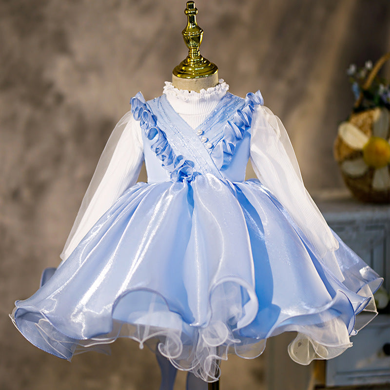 Princess V-Neck Organza Flower Girl Dress with Ruffles
