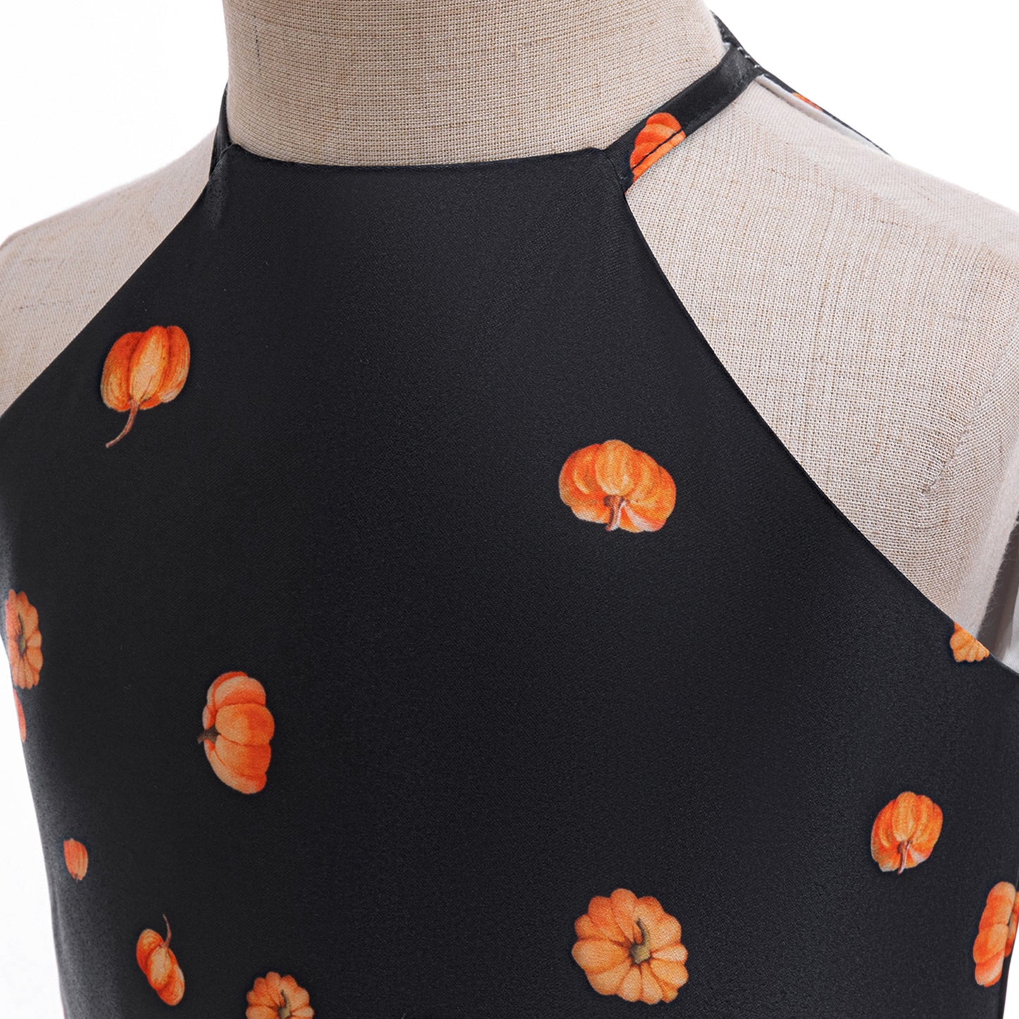 Pumpkin Print Satin Halter Dress for Kids – Halloween Party, Photo Shoot Outfit