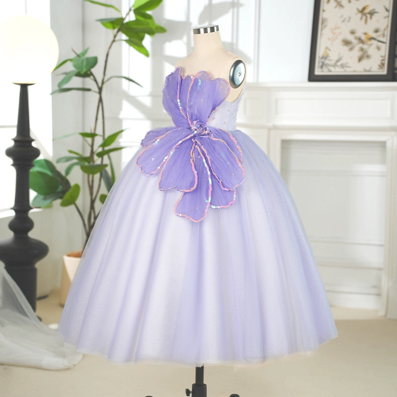 Purple A-Line Princess Flower Girl Dress – Tulle & Chiffon