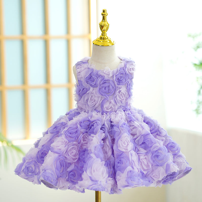 Purple A-Line Sleeveless Flower Girl Tulle Dress | Girls Birthday Party Outfit