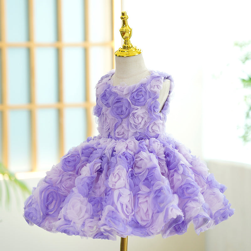 Purple A-Line Sleeveless Flower Girl Tulle Dress | Girls Birthday Party Outfit