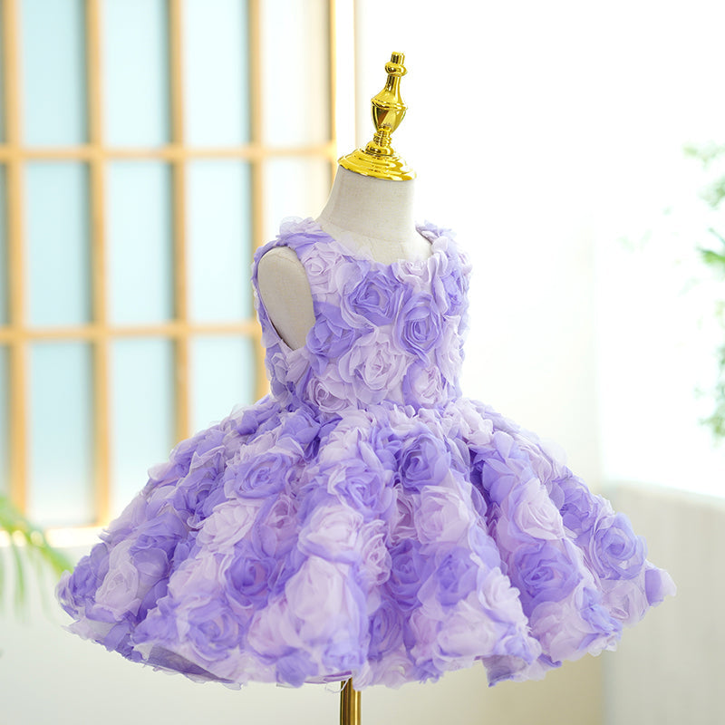 Purple A-Line Sleeveless Flower Girl Tulle Dress | Girls Birthday Party Outfit