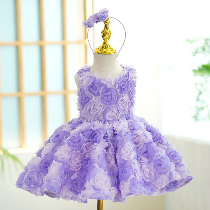 Purple A-Line Sleeveless Flower Girl Tulle Dress | Girls Birthday Party Outfit