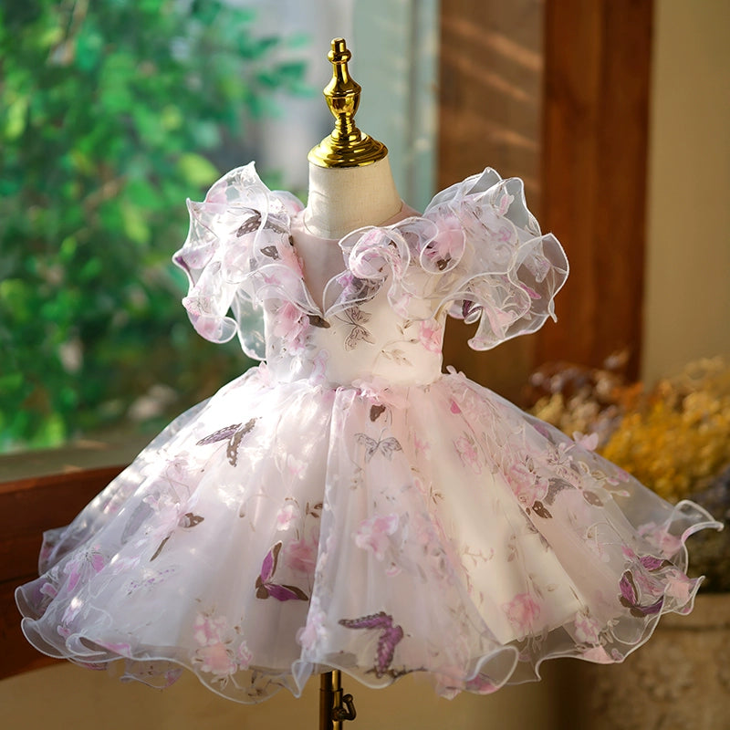 Purple Organza A-Line Flower Girl Dress - Butterflies & Flowers