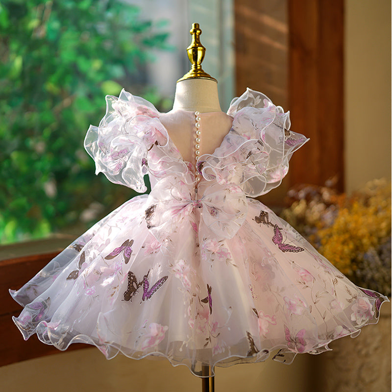 Purple Organza A-Line Flower Girl Dress - Butterflies & Flowers