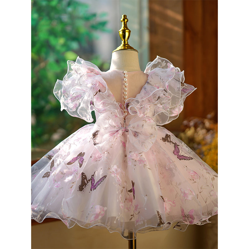 Purple Organza A-Line Flower Girl Dress - Butterflies & Flowers