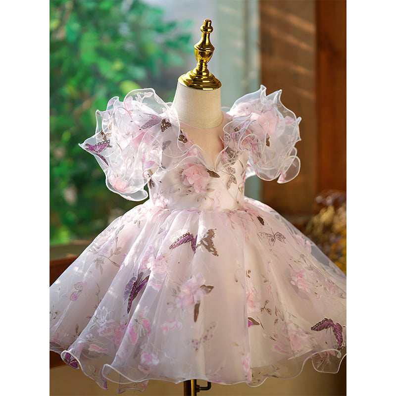Purple Organza A-Line Flower Girl Dress - Butterflies & Flowers