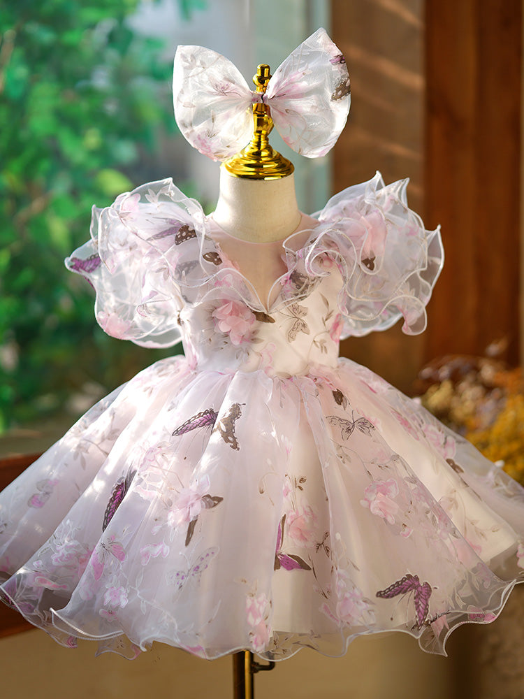 Purple Organza A-Line Flower Girl Dress - Butterflies & Flowers