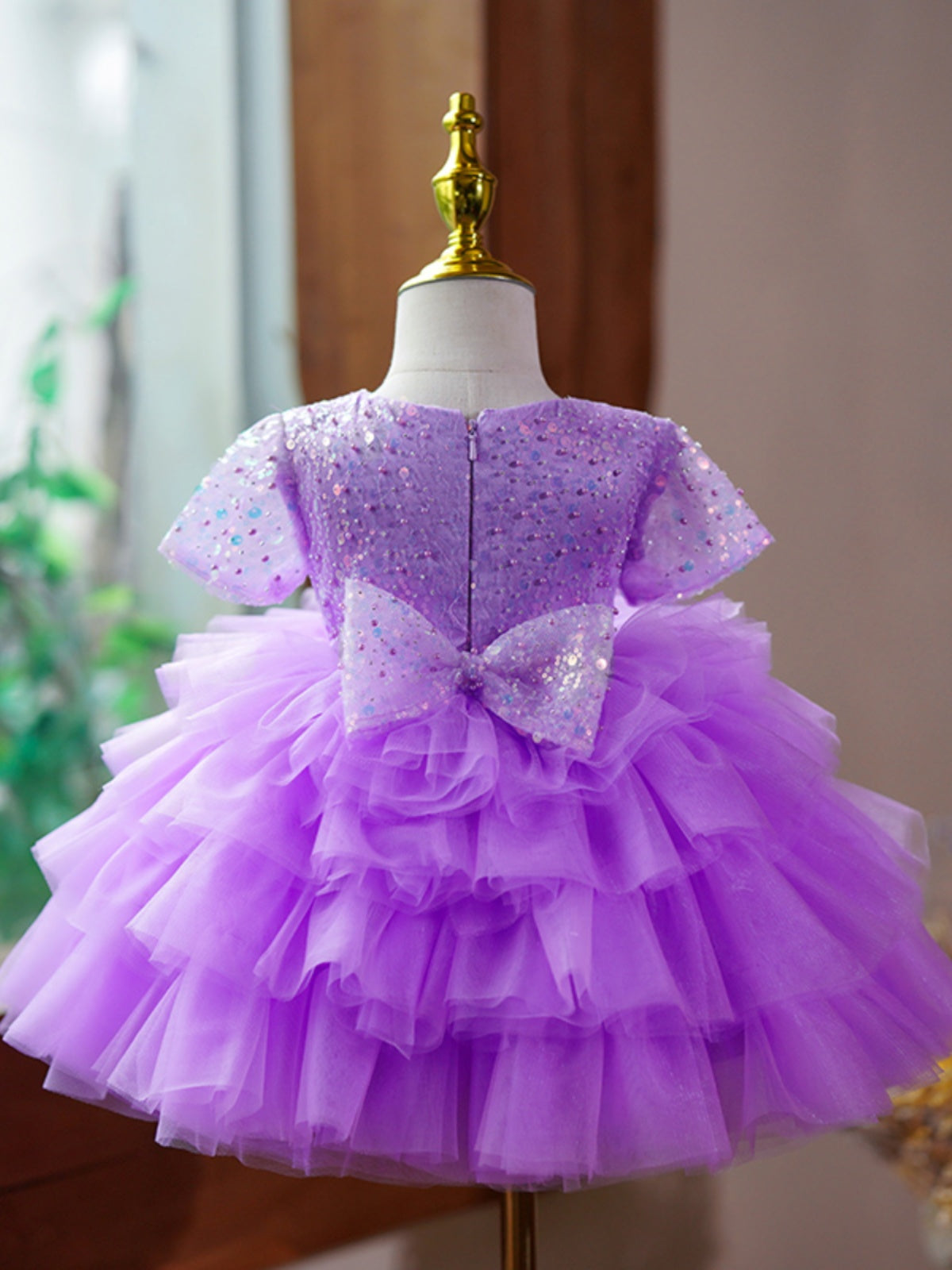 Purple Sequin Princess Dress for Girls – Knee-Length Fluffy Birthday Party Outfit