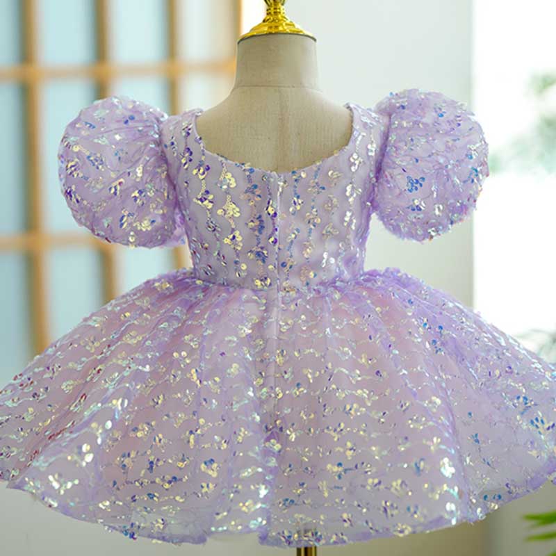 Girls' Purple V-Neck Sequin Princess Dress – Birthday & Special Occasion Outfit