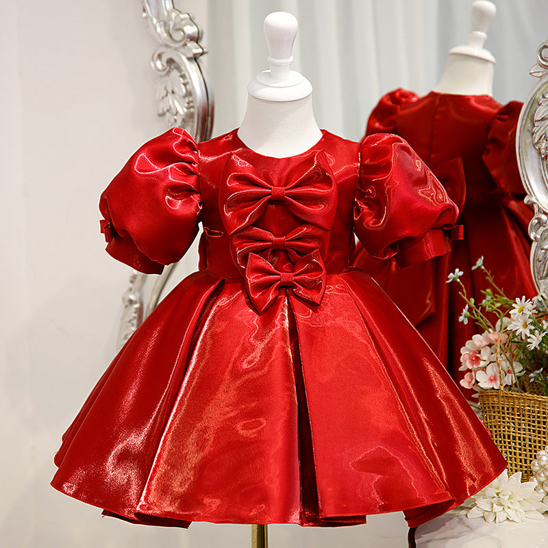 Red Ball Gown Organza Dress with Bows for Girls - Special Occasion & Party Wear