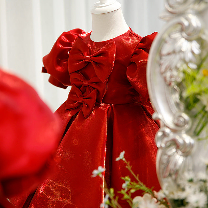 Red Ball Gown Organza Dress with Bows for Girls - Special Occasion & Party Wear