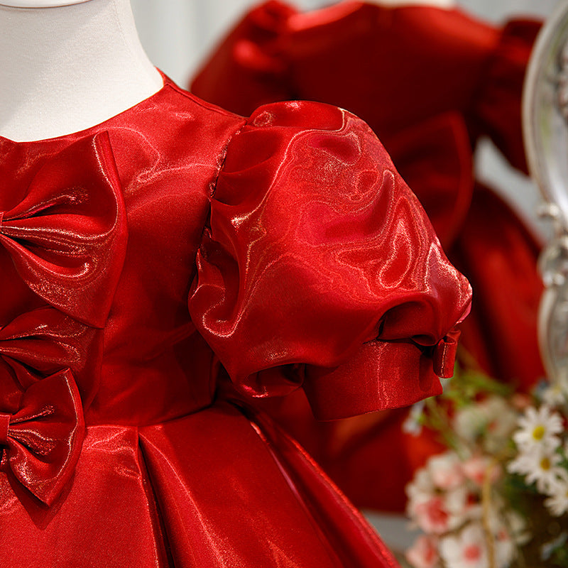 Red Ball Gown Organza Dress with Bows for Girls - Special Occasion & Party Wear