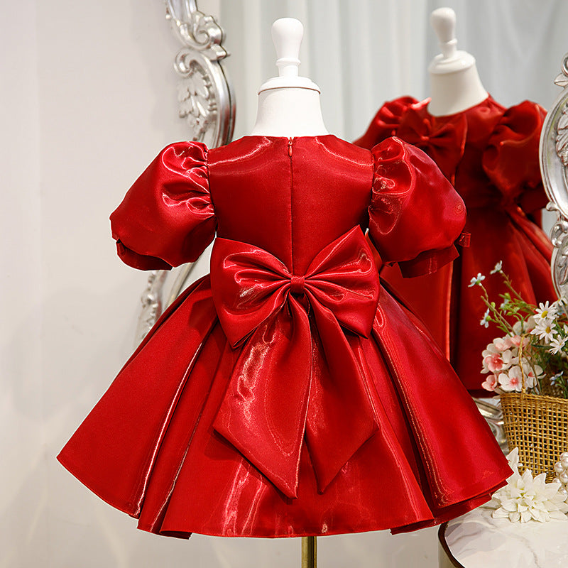 Red Ball Gown Organza Dress with Bows for Girls - Special Occasion & Party Wear