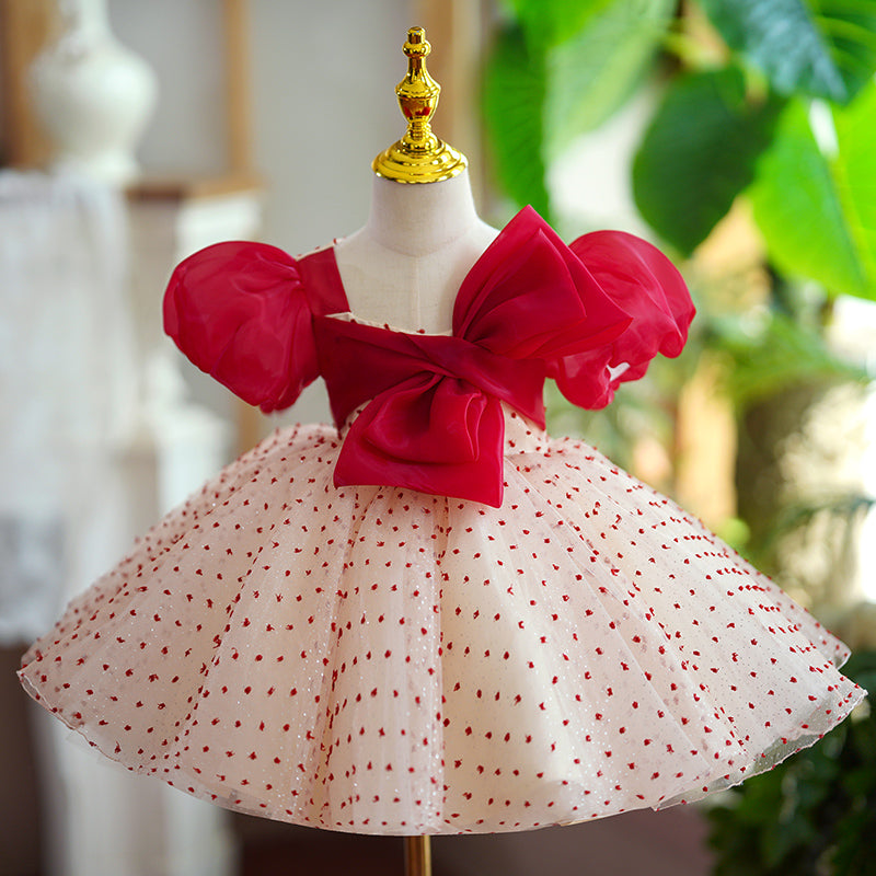 Red Tulle Ball Gown with Bow for Girls | Toddler Princess Special Occasion Dress