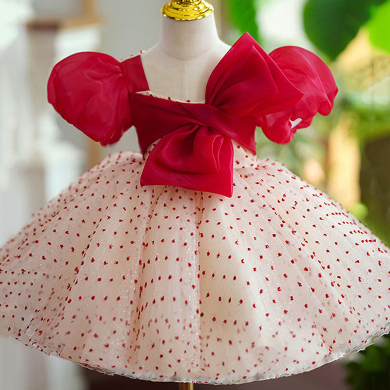 Red Tulle Ball Gown with Bow for Girls | Toddler Princess Special Occasion Dress