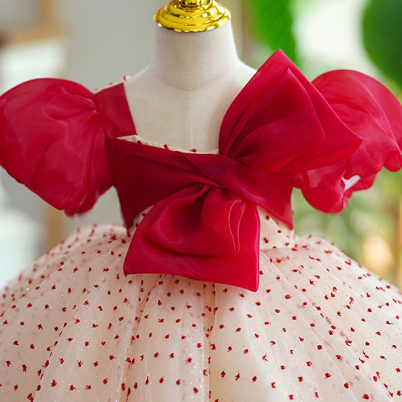Red Tulle Ball Gown with Bow for Girls | Toddler Princess Special Occasion Dress