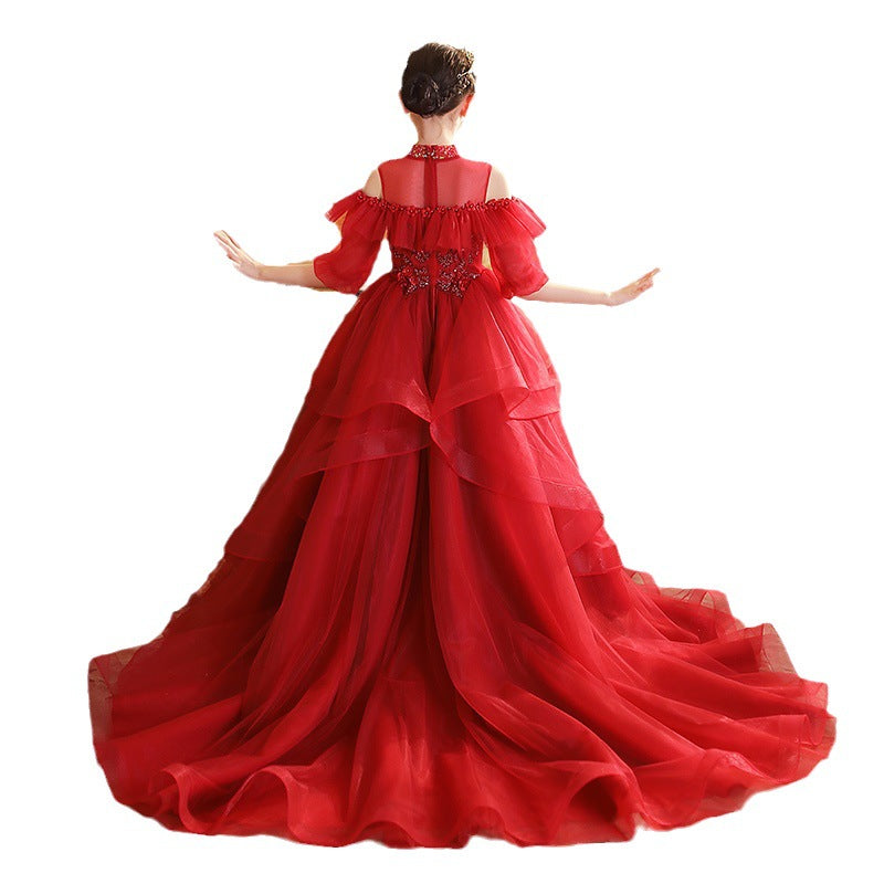 Red Ball Gown Dress for Girls | Sequin Tulle Floor Length Tiered Skirt