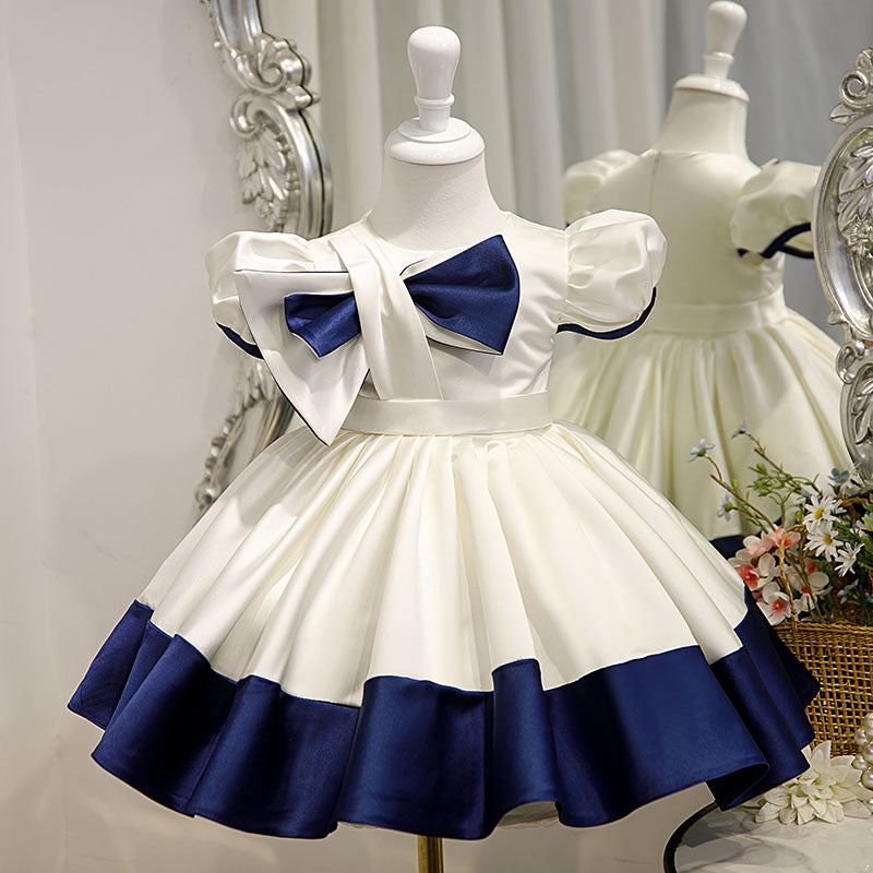 royal blue childrens dress Royal Blue Satin Flower Girl Dress | Bow & Ruffle | Royal Blue / 1-2 Years (90cm)