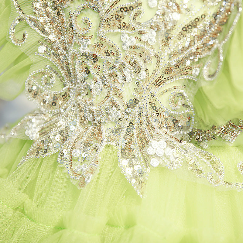 Sage Green Lace Tulle Princess Flower Girl Dress Cap Sleeve