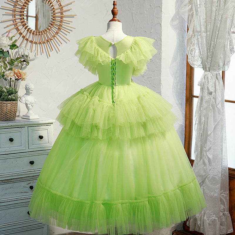 Sage Green Lace Tulle Princess Flower Girl Dress Cap Sleeve