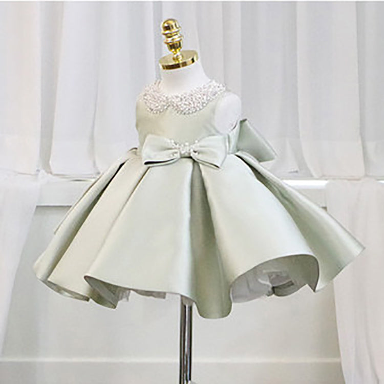 Sage Green Princess Satin Flower Girl Dress with Cascading Ruffles