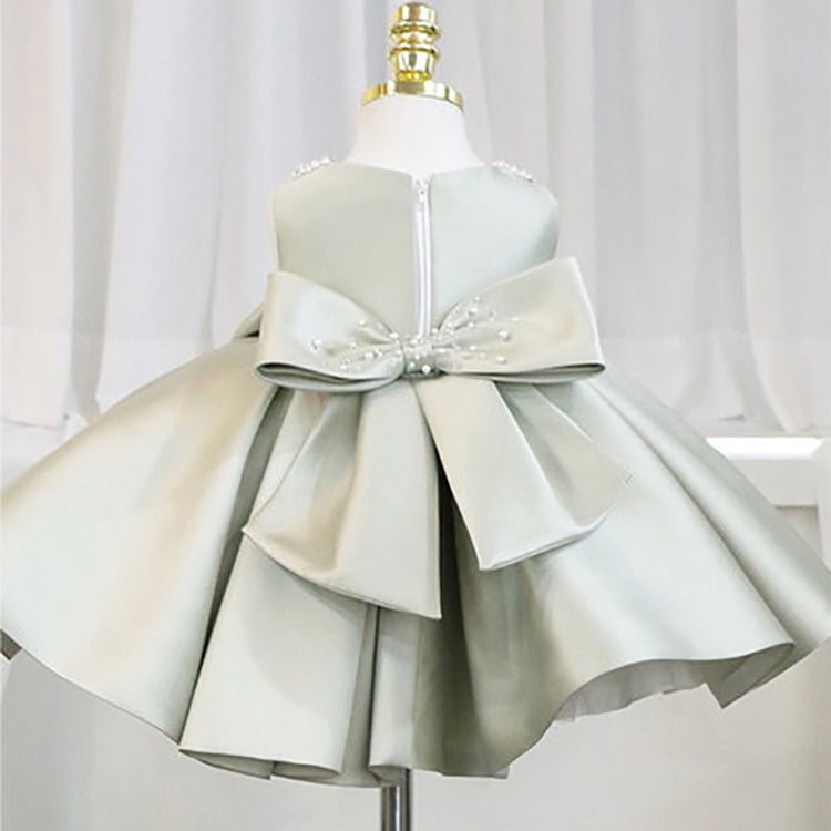 Sage Green Princess Satin Flower Girl Dress with Cascading Ruffles
