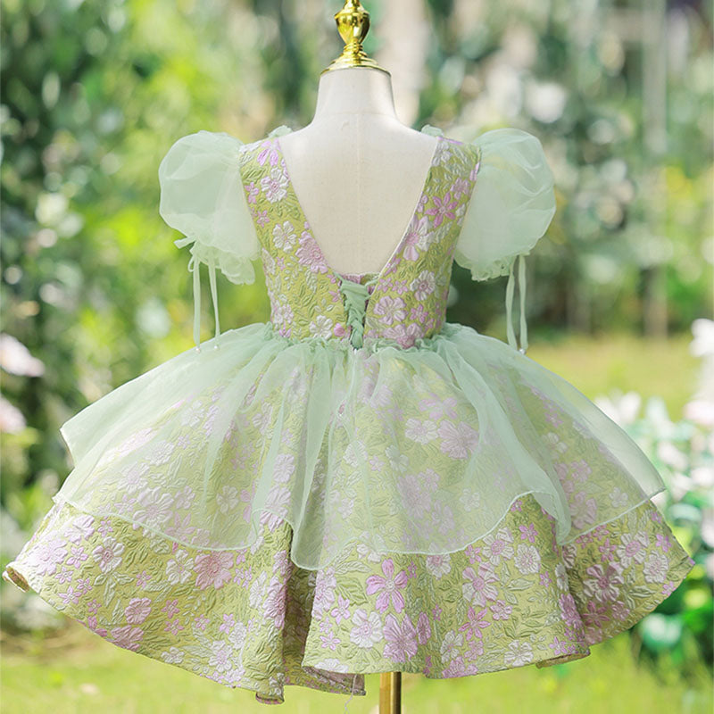 Sage Green Satin Tulle Princess Flower Girl Dress Beaded Bow