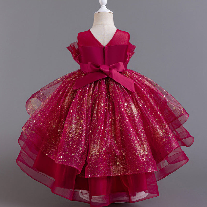 Satin & Tulle Flower Girl Dress with Ruffles & Beaded Accents