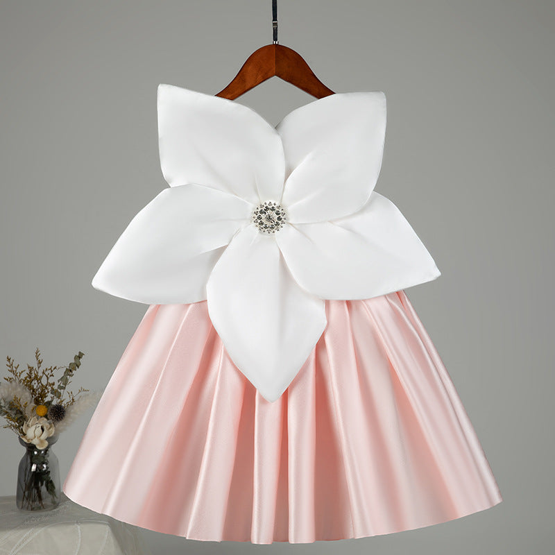 Satin A-Line Flower Girl Dress Boat Neck Sleeveless Flowers