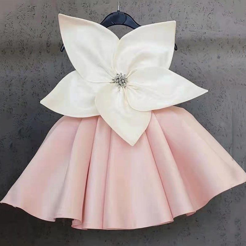 Satin A-Line Flower Girl Dress Boat Neck Sleeveless Flowers