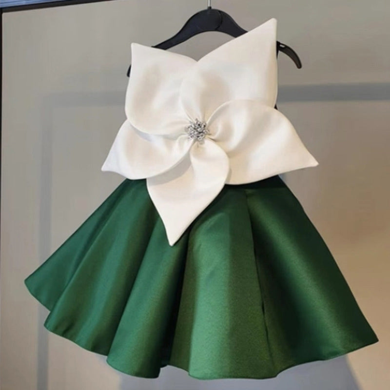 Satin A-Line Flower Girl Dress Boat Neck Sleeveless Flowers