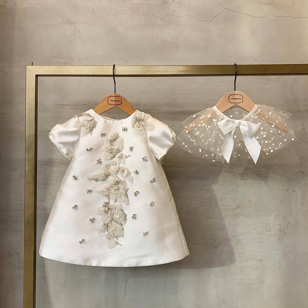 Satin A-Line Flower Girl Dress with Flowers & Sequins