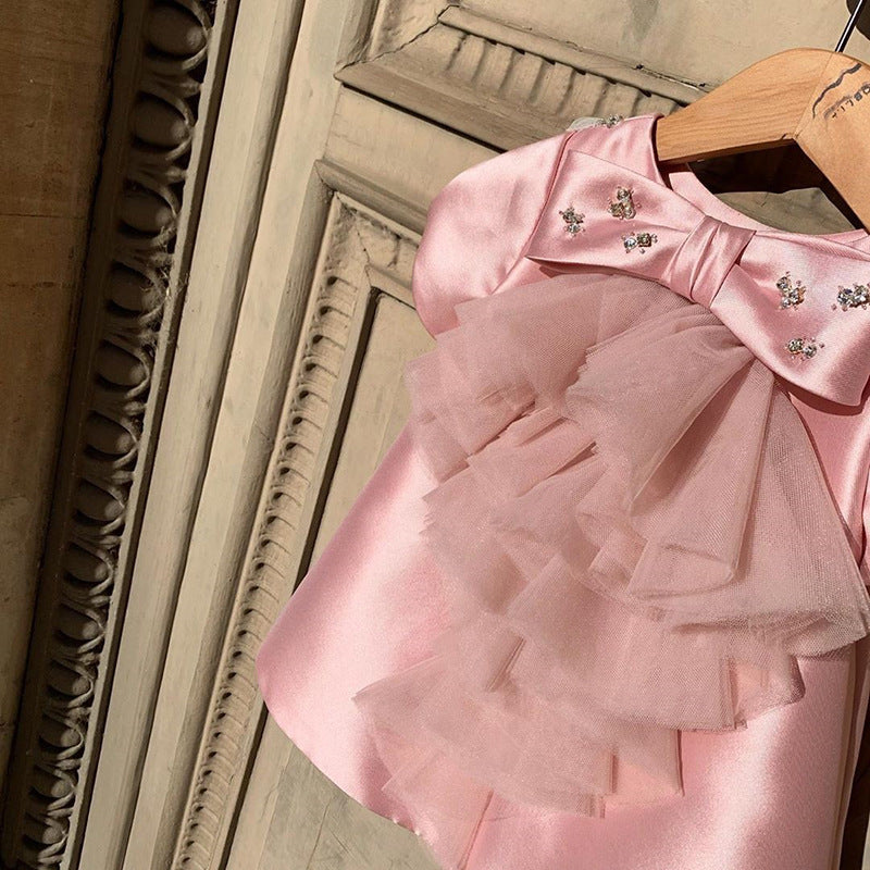 Satin A-Line Flower Girl Dress with Flowers & Sequins
