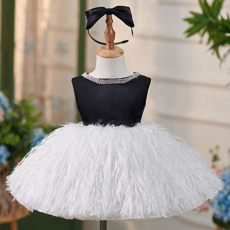 Satin Ball Gown Fringe Bow Party Dress for Girls – Special Occasion Knee-Length Dress