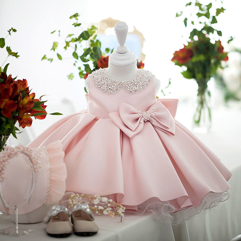 Satin Princess Flower Girl Dress – Bow Back & Ruffle Details